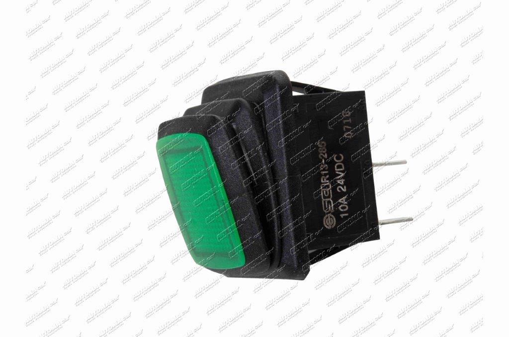 Spínač překlápěcí LED voděodolný 12/24V 10A hranatý zelený IP65 