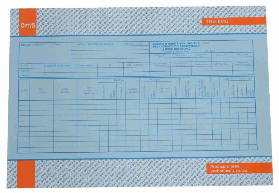 Tiskopis záznam o provozu voz.nákl.dopravy propisovací