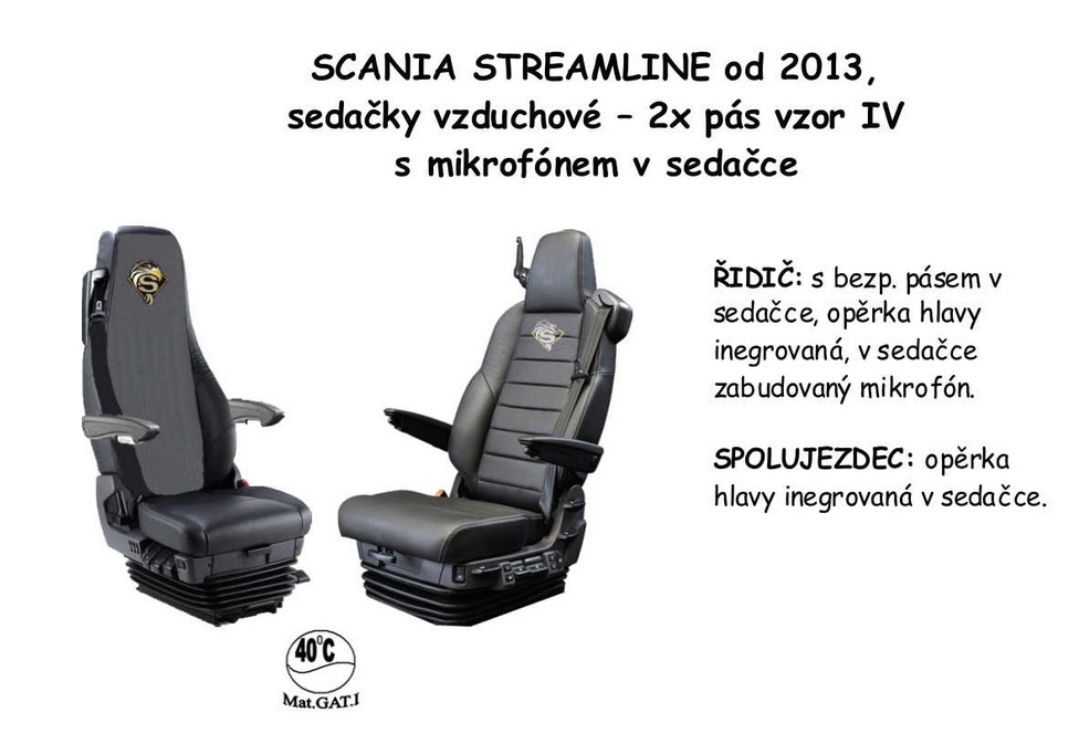 Potah sedačky Scania od 2013 i 2017 manšestrová látka