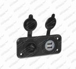 Zásuvka do panelu dvojitá 12/24V - 1x zapalovač 20A + 2x USB 2,1A